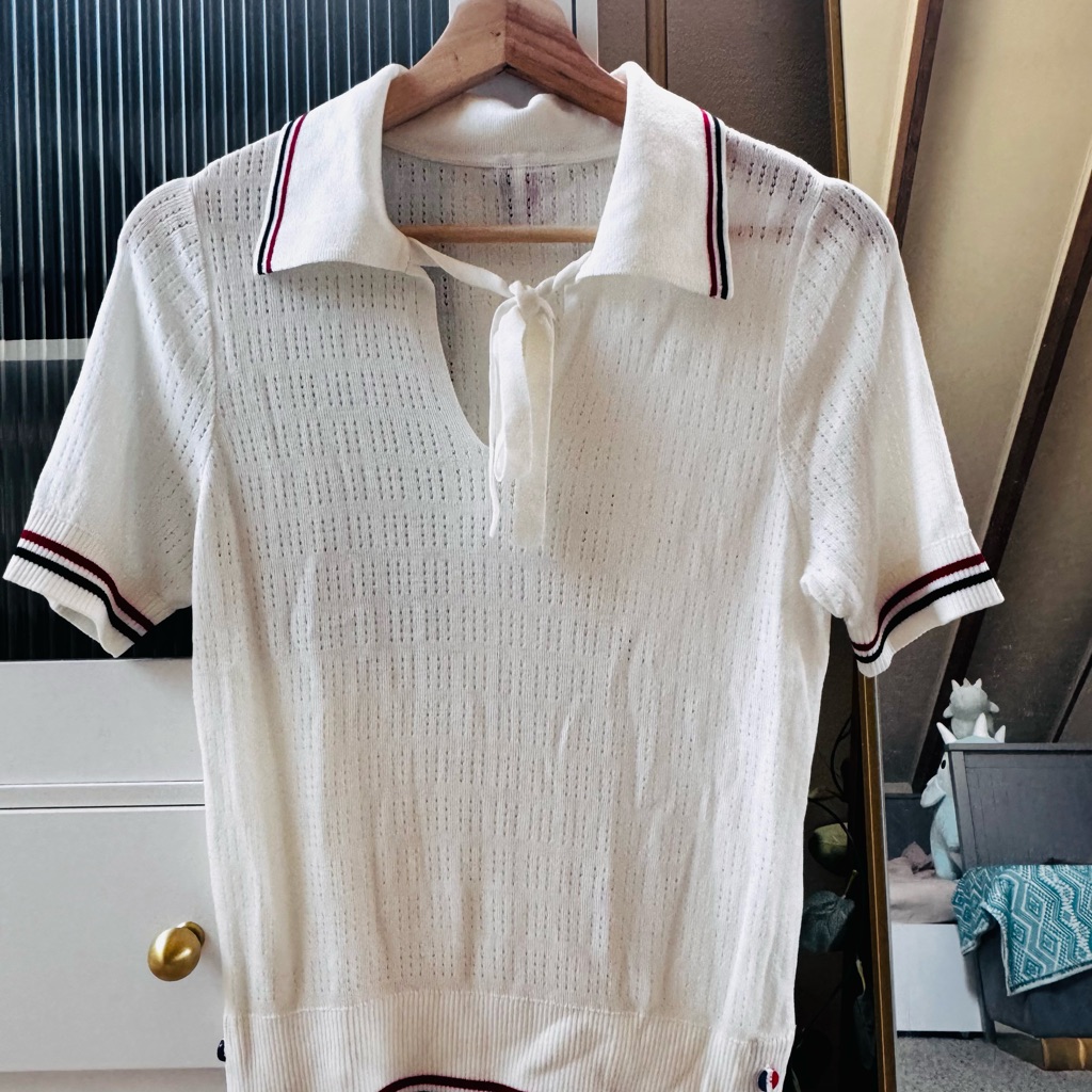Thom Browne White Knit Top With Red And Black Accents